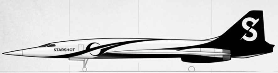 Early white-livery side profile study of a Starshot supersonic aircraft